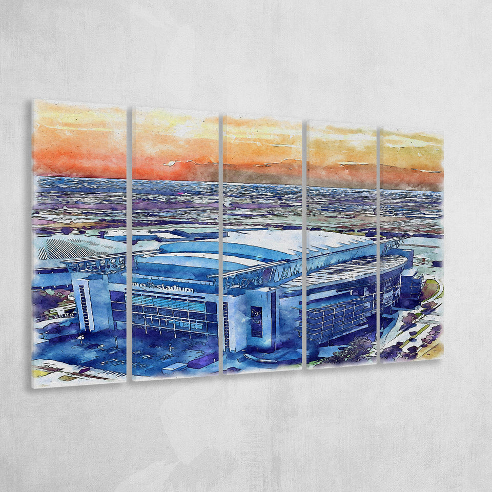 Texans Football Stadium NRG Stadium Watercolor, 5 Pieces B, Multi Panel Canvas Prints Wall Art Decor