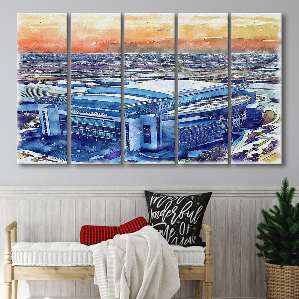 Texans Football Stadium NRG Stadium Watercolor, 5 Pieces B, Multi Panel Canvas Prints Wall Art Decor