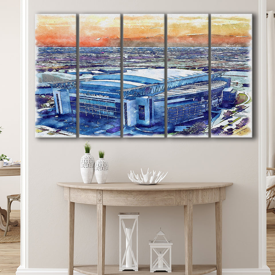 Texans Football Stadium NRG Stadium Watercolor, 5 Pieces B, Multi Panel Canvas Prints Wall Art Decor