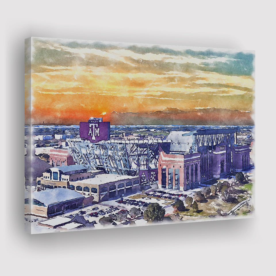 Texas AM Aggies Kyle Field Watercolor, Sport Art Prints Fan Gift, Canvas Prints Wall Art Decor