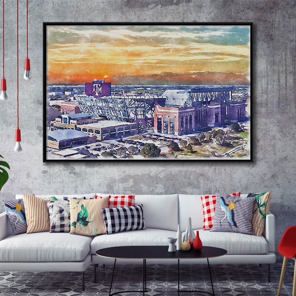 Texas AM Aggies Kyle Field Watercolor, Sport Art Prints Fan Gift, Framed Canvas Prints Wall Art Decor