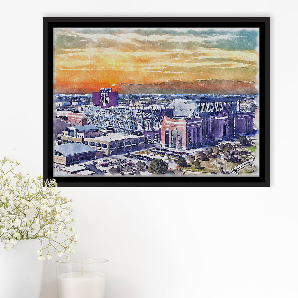 Texas AM Aggies Kyle Field Watercolor, Sport Art Prints Fan Gift, Framed Canvas Prints Wall Art Decor