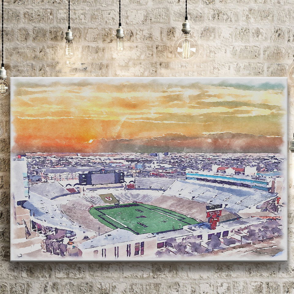 Texas Tech Red Raiders Jones ATT Stadium Watercolor, Sport Art Prints Fan Gift, Canvas Prints Wall Art Decor