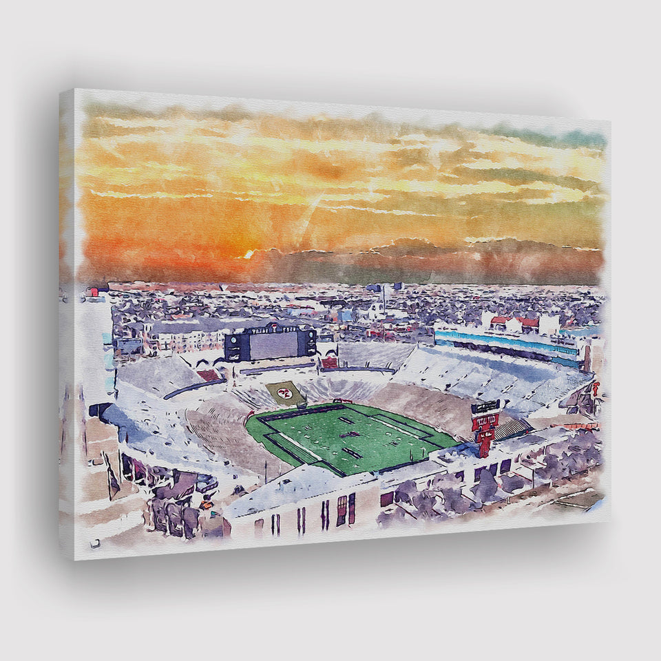 Texas Tech Red Raiders Jones ATT Stadium Watercolor, Sport Art Prints Fan Gift, Canvas Prints Wall Art Decor