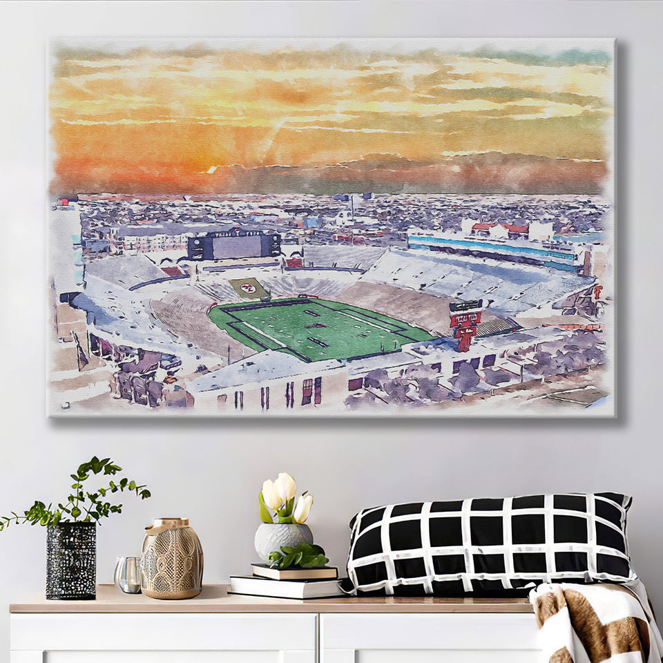 Texas Tech Red Raiders Jones ATT Stadium Watercolor, Sport Art Prints Fan Gift, Canvas Prints Wall Art Decor