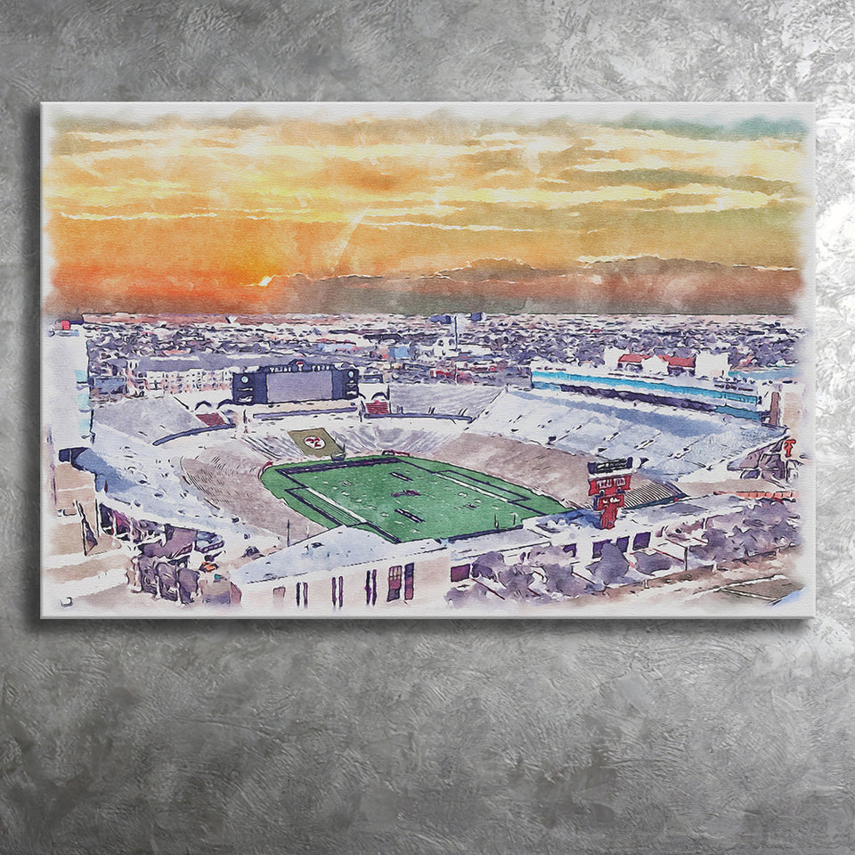 Texas Tech Red Raiders Jones ATT Stadium Watercolor, Sport Art Prints Fan Gift, Canvas Prints Wall Art Decor