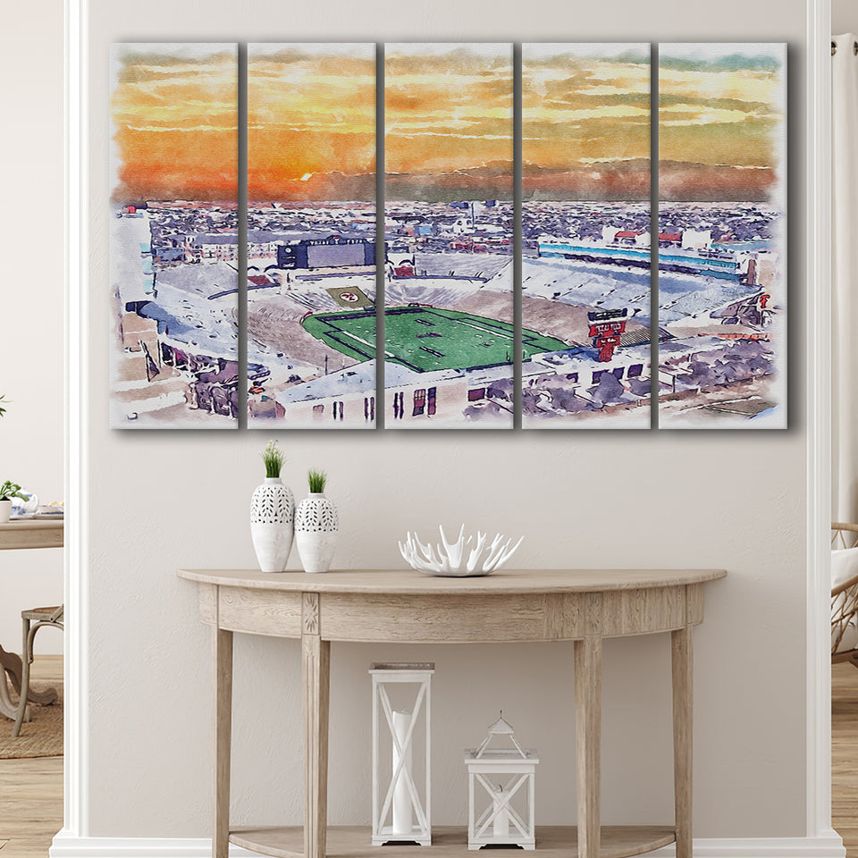 Texas Tech Red Raiders Jones ATT Stadium Watercolor, 5 Pieces B, Multi Panel Canvas Prints Wall Art Decor