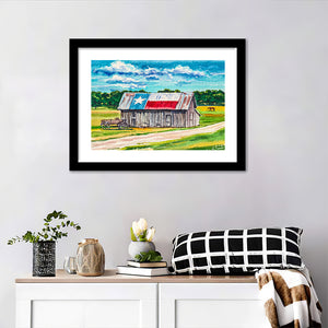 Texas Flag On Roof Barn Framed Wall Art - Framed Prints, Art Prints, Home Decor, Painting Prints