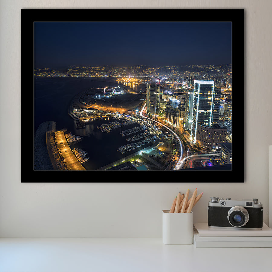 The Aerial Night Shot Of The Beirut In Lebanon Framed Art Prints Wall Decor - Painting Art, Wall Art, Home Decor