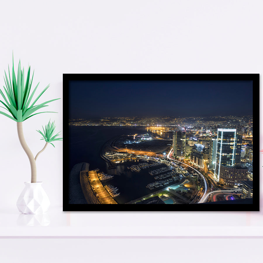 The Aerial Night Shot Of The Beirut In Lebanon Framed Art Prints Wall Decor - Painting Art, Wall Art, Home Decor
