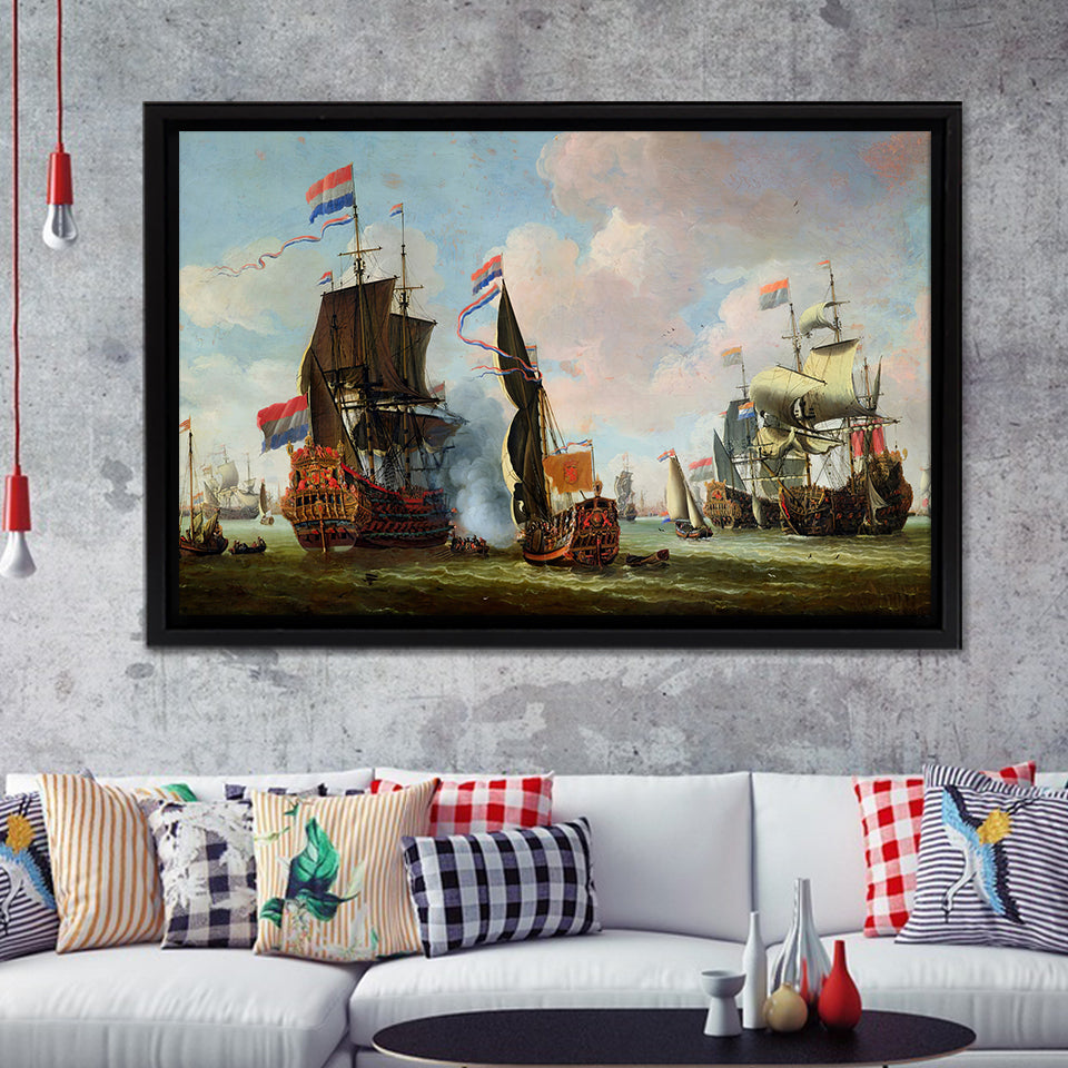 Sailing Ships In Blue Iii Framed Canvas Prints Wall Art - Painting Canvas, Wall Decor, For Sale