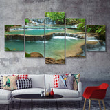 The Beauty Of The Kuang Si Waterfall Luang Prabang Laos 5 Pieces Canvas Prints Wall Art - Painting Canvas, Multi Panels, Wall Decor