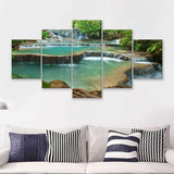 The Beauty Of The Kuang Si Waterfall Luang Prabang Laos 5 Pieces Canvas Prints Wall Art - Painting Canvas, Multi Panels, Wall Decor