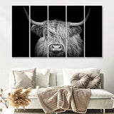 The Black And White Highland Cow With The Black Background 5 Piece B Multi Panels Canvas Prints Wall Art - Painting Canvas,Wall Decor