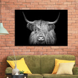 The Black And White Highland Cow With The Black Background Framed Art Print Wall Decor - Painting Art, Framed Picture, Home Decor