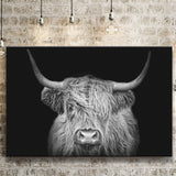The Black And White Highland Cow With The Black Background Canvas Prints Wall Art - Painting Canvas,Wall Decor,Art Print,Home Decor