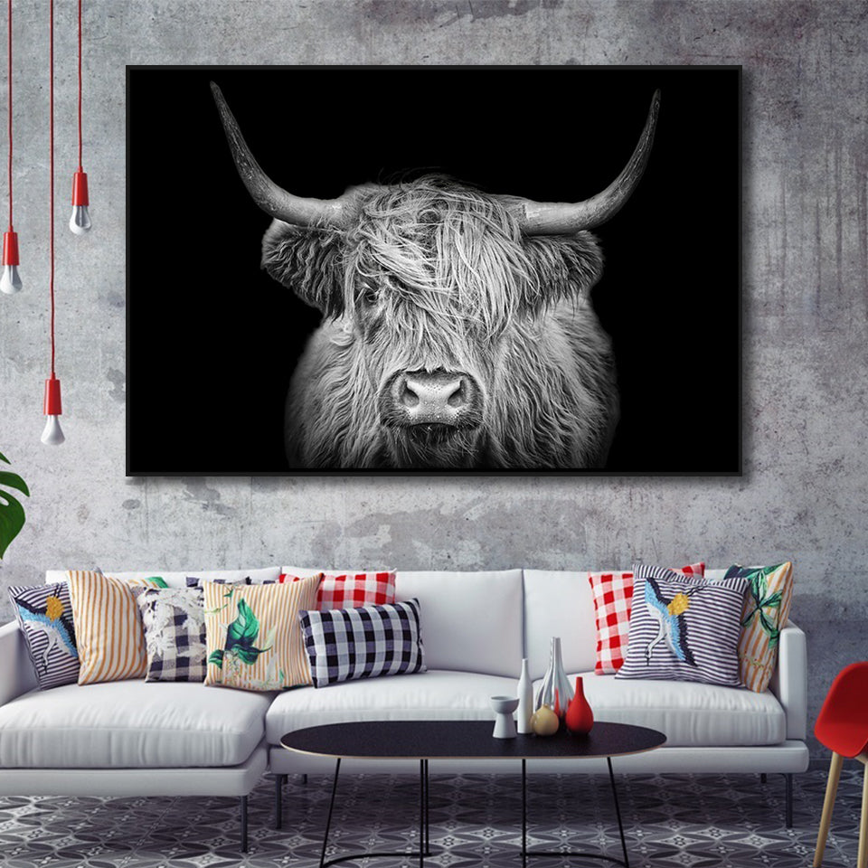 black and white highland cow art