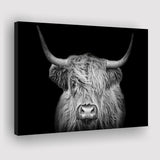 The Black And White Highland Cow With The Black Background Canvas Prints Wall Art - Painting Canvas,Wall Decor,Art Print,Home Decor