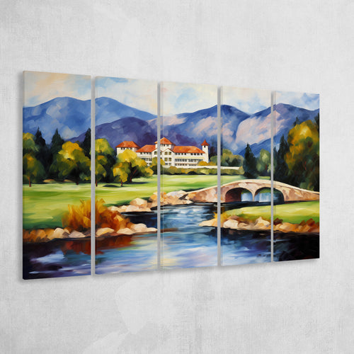 The Broadmoor Golf Club - A Colorado Springs Resort Painting V2,5 Panel Extra Large Canvas Prints Wall Art Decor