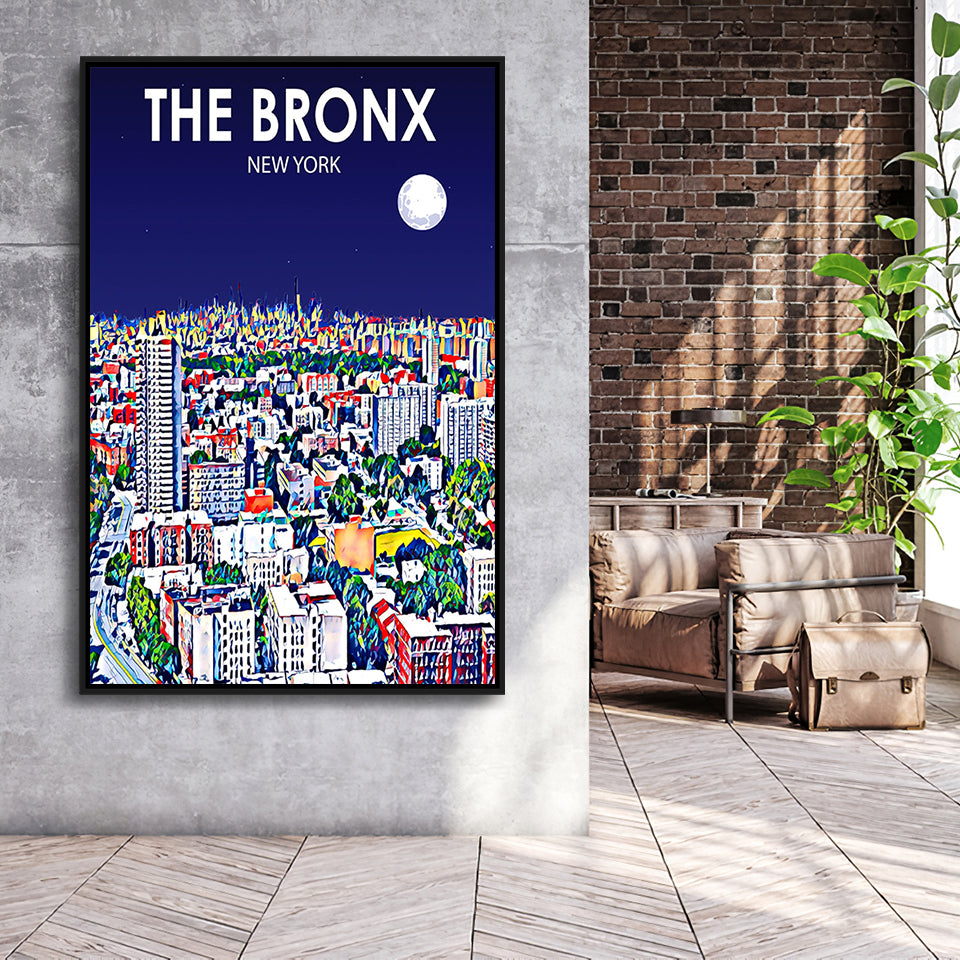 The Bronx New York Art Night Landscape, Large Canvas, Framed Canvas Print Wall Art Home Decor, Floating Frame