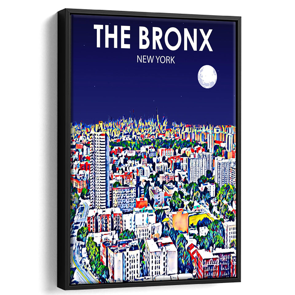 The Bronx New York Art Night Landscape, Large Canvas, Framed Canvas Print Wall Art Home Decor, Floating Frame