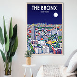 The Bronx New York Art Night Landscape, Large Canvas, Framed Canvas Print Wall Art Home Decor, Floating Frame