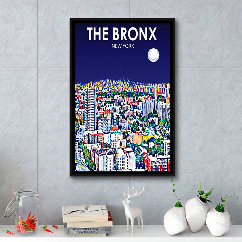 The Bronx New York Art Night Landscape, Large Canvas, Framed Canvas Print Wall Art Home Decor, Floating Frame
