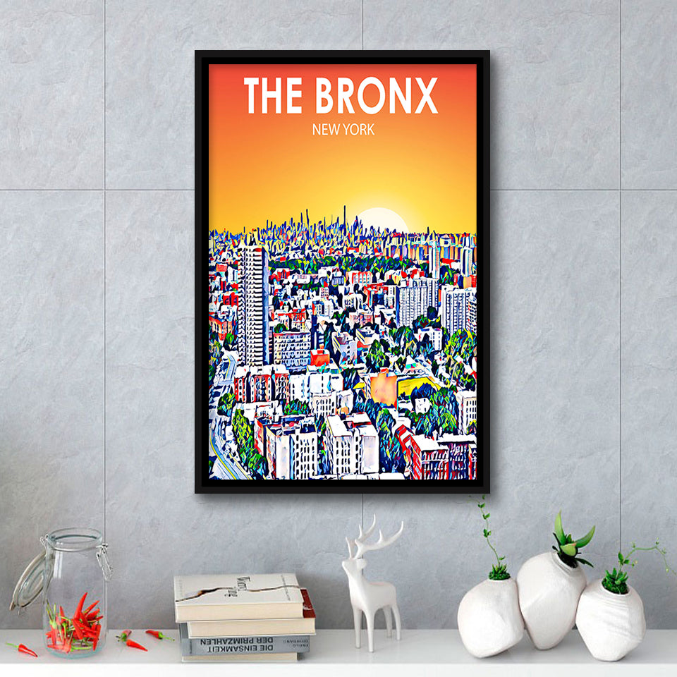 The Bronx New York Art Sunset Landscape, Large Canvas, Framed Canvas Print Wall Art Home Decor, Floating Frame