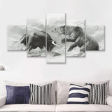 The Bull And The Bear Stock Market 5 Pieces Canvas Prints Wall Art - Painting Canvas, Multi Panels, Wall Decor