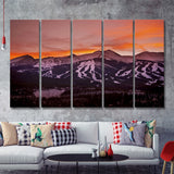 The Colorado sunset Breckenridge ski slopes at the sunset Colorado 5 Pieces Canvas Prints Wall Art - Painting Canvas, Multi Panels, Wall Decor
