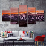 The Colorado sunset Breckenridge ski slopes at the sunset Colorado 5 Pieces Canvas Prints Wall Art - Painting Canvas, Multi Panels, Wall Decor