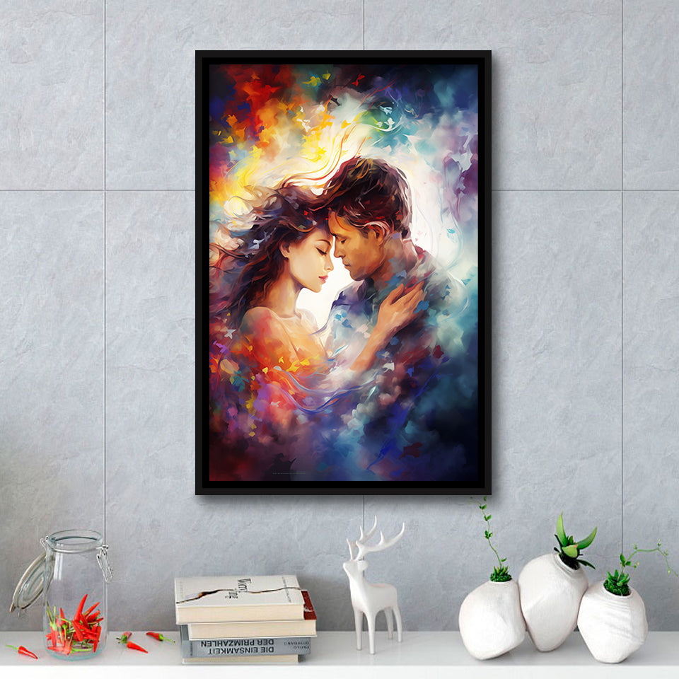 The Couple Love Multicolored Mixed Color,Framed Canvas Prints,Floating Frame, Wall Art Home Decor