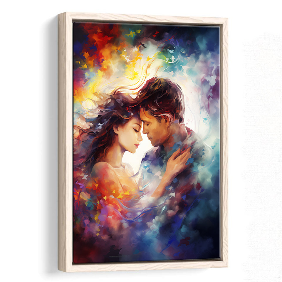 The Couple Love Multicolored Mixed Color,Framed Canvas Prints,Floating Frame, Wall Art Home Decor