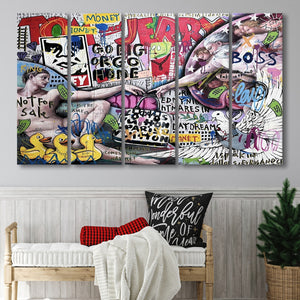 The Creation Of Adam Grafiti Street Art Banksy Style, Multi Panels, 5 Pieces B, Canvas Prints Wall Art Home Decor,X Large Canvas