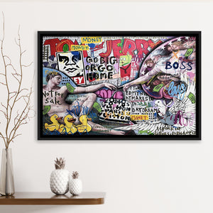 The Creation Of Adam Grafiti Street Art Banksy Style, Framed Canvas Prints Wall Art Home Decor,Floating Frame, Ready to Hang