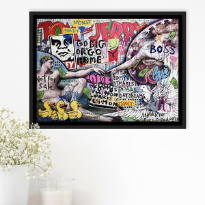 The Creation Of Adam Grafiti Street Art Banksy Style, Framed Canvas Prints Wall Art Home Decor,Floating Frame, Ready to Hang
