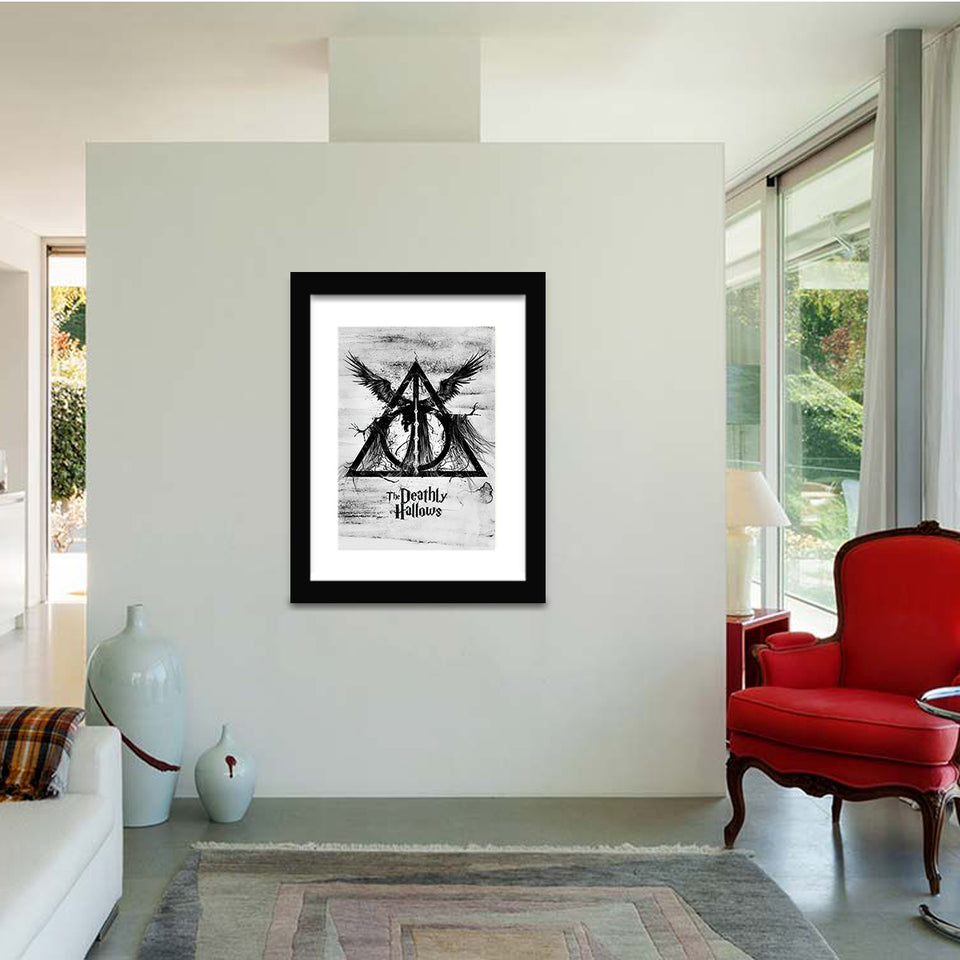 The Deathly Hallows-Black and white Art, Art Print, Plexiglass Cover
