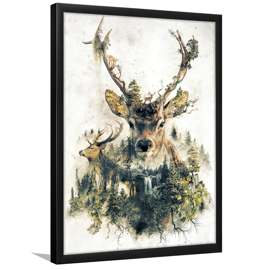 The Deer Nature Art Botanical Floral Forest Framed Art Prints Wall Decor - Painting Prints, Wall Art, Framed Picture, For Sale