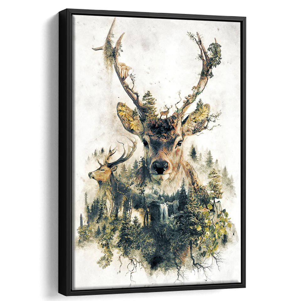 The Deer Nature Art Botanical Floral Forest Framed Canvas Prints Wall Art - Painting Canvas, Floating Frame, Painting Prints, For Sale