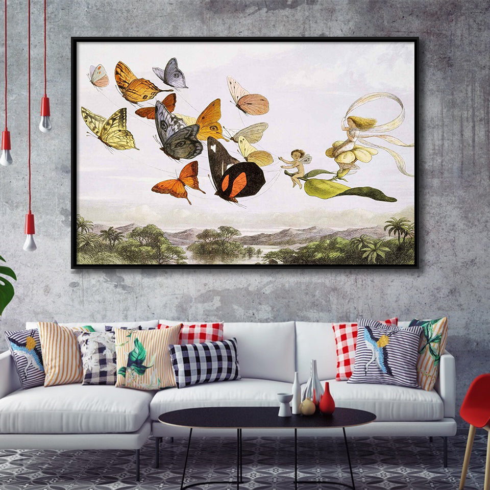 The Fairy Queen Takes An Airy Drive In A Light Carriage Richard Doyle Painting Framed Canvas Prints Wall Art Home Decor,Floating Frame