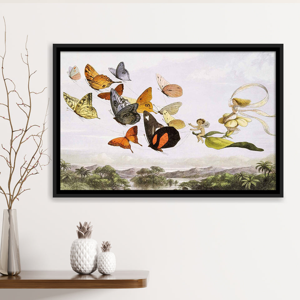 The Fairy Queen Takes An Airy Drive In A Light Carriage Richard Doyle Painting Framed Canvas Prints Wall Art Home Decor,Floating Frame
