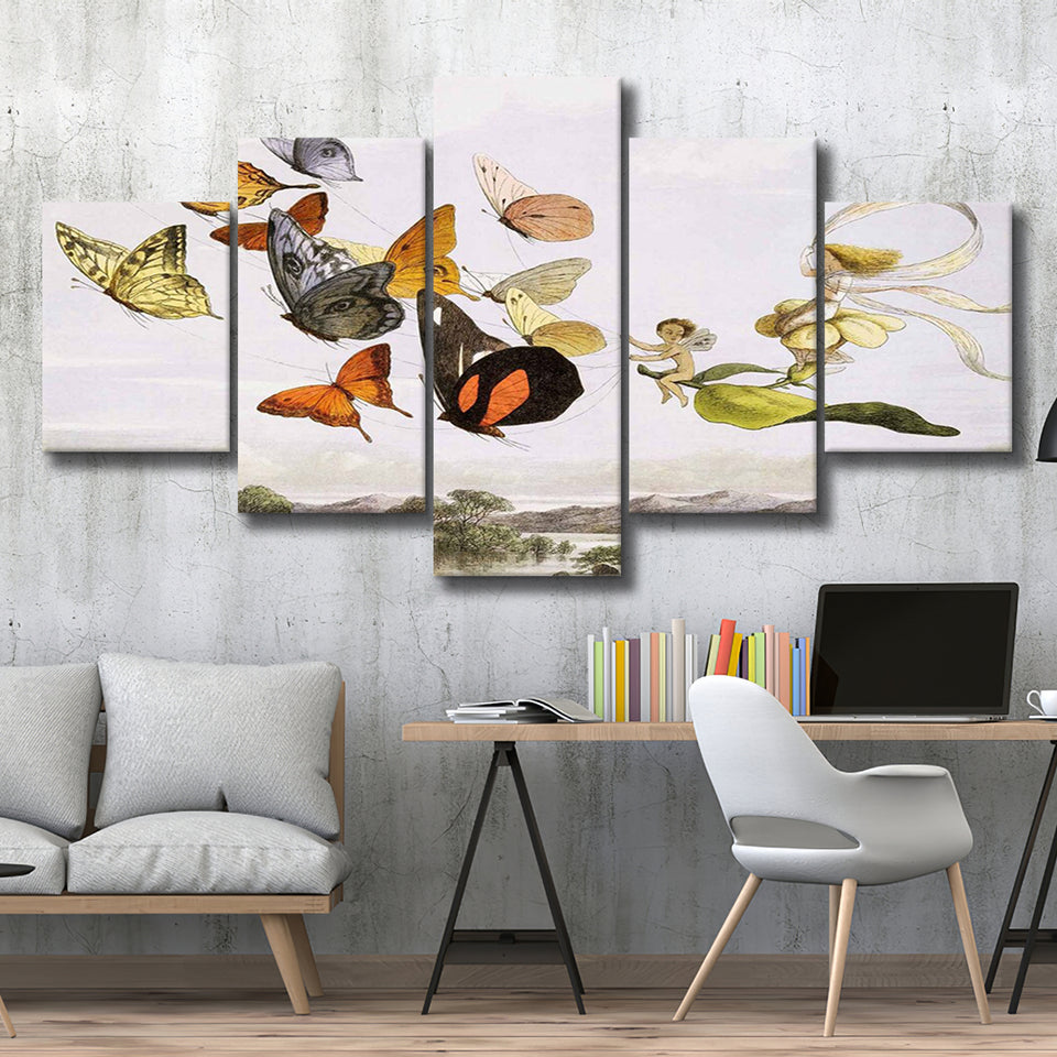 The Fairy Queen Takes An Airy Drive In A Light Carriage Richard Doyle Painting 5 Panels, Canvas Prints Wall Art Decor