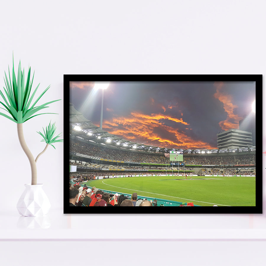 The Gabba at Sunset, Stadium Canvas, Sport Art, Gift for him, Framed Art Prints Wall Art Decor, Framed Picture