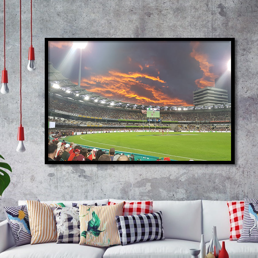 The Gabba at Sunset, Stadium Canvas, Sport Art, Gift for him, Framed Art Prints Wall Art Decor, Framed Picture