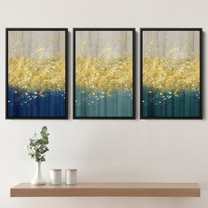 The Golden Splash  Set of 3 Piece Framed Canvas Prints Wall Art Decor