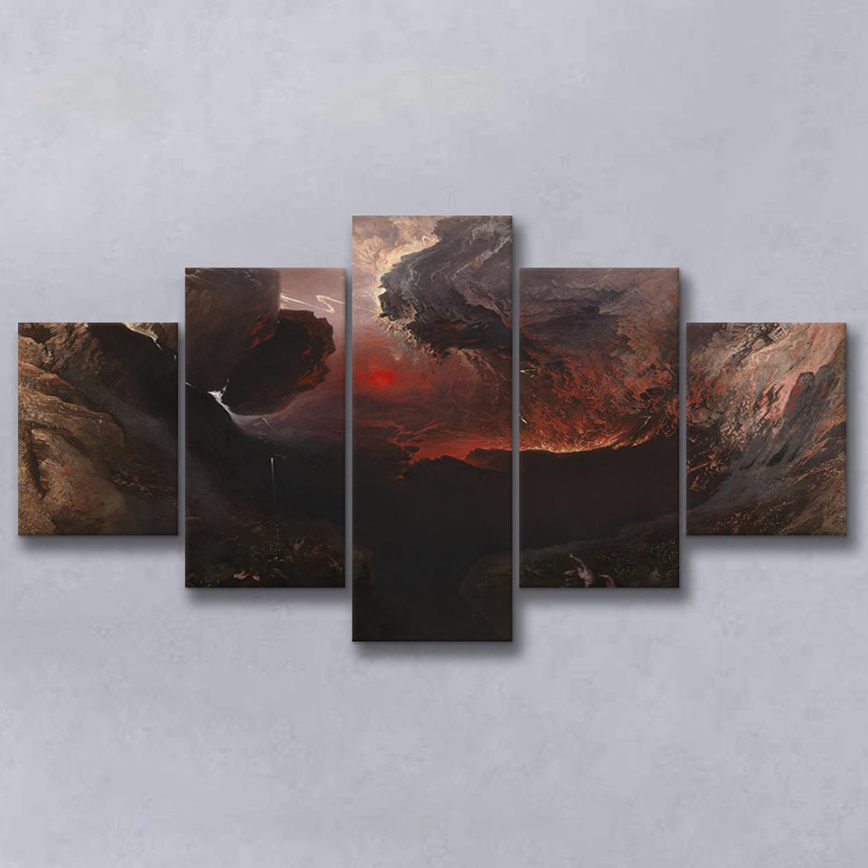 The Great Day Of His Wrath By Martin, 5 Panel Canvas Prints Wall Art,Mixed Canvas, Large Canvas