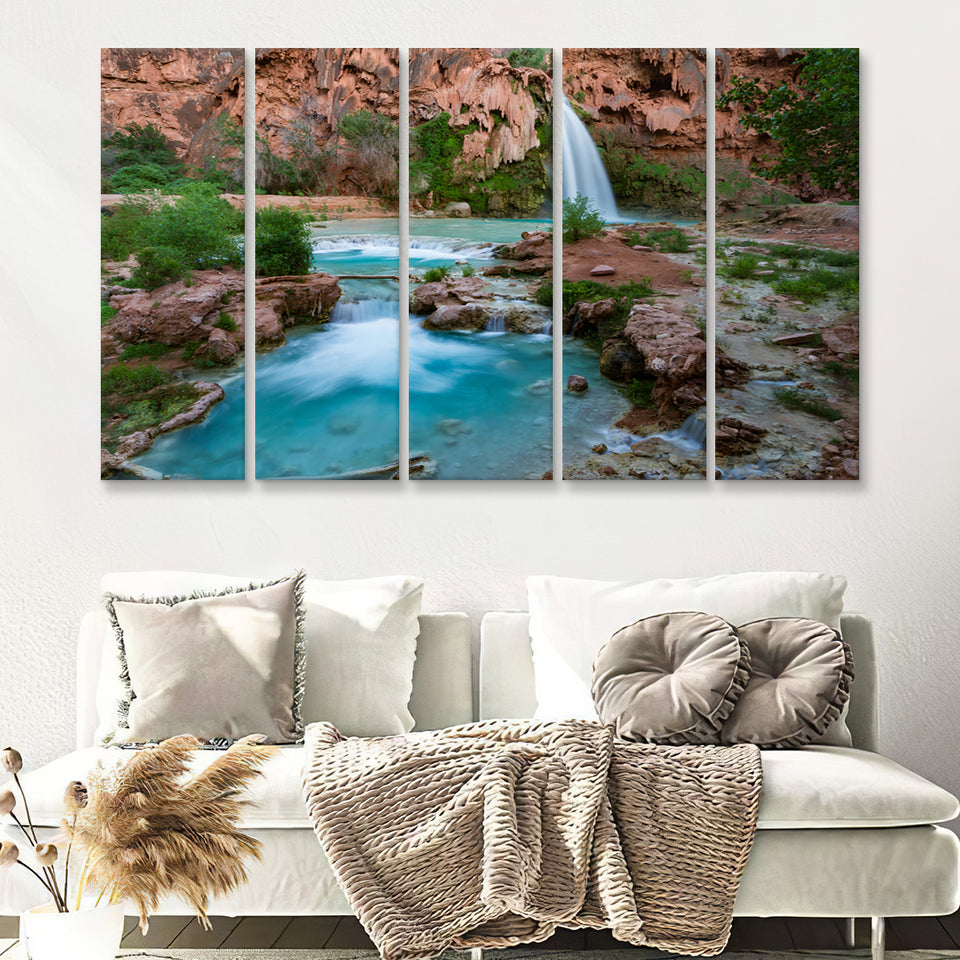The Havasupai Falls Arizona 5 Pieces Canvas Prints Wall Art - Painting Canvas, Multi Panels, Wall Decor