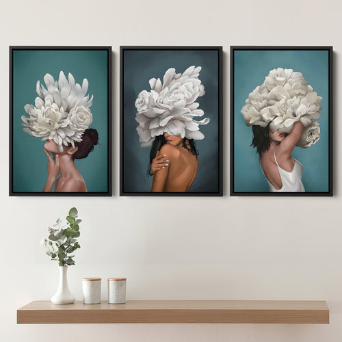 3 Matching Paintings on Canvas Set of Three Wall Art Framed Woman