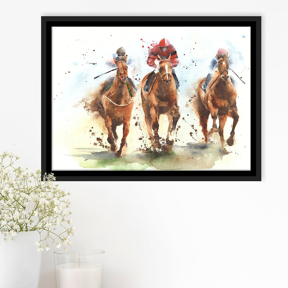 The Jockey And The Horse Sport Races Horses Framed Canvas Prints Wall Art Decor, Framed Picture, Floating Frame