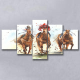 The Jockey And The Horse Sport Races Horses 5 Piece Canvas Prints Wall Art Decor, Multi Panels, Mixed Canvas